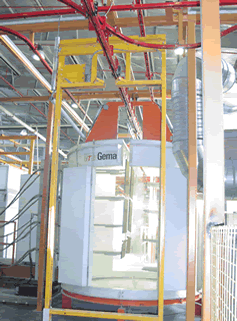 Powder coating conveyor line