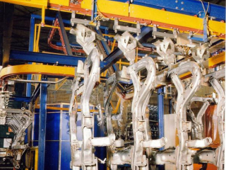 A Power and Free conveyor used for buffering parts during waiting times between assembly.