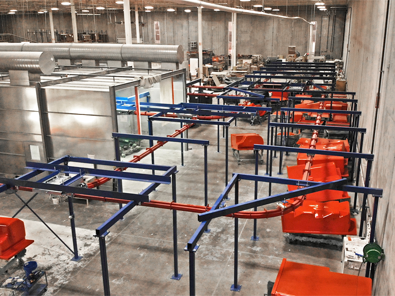 Conveyor systems for fiberglass bath fixures production line