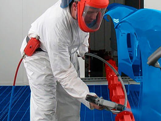 Overhead conveyor systems for automating painting and industrial finishing operations.