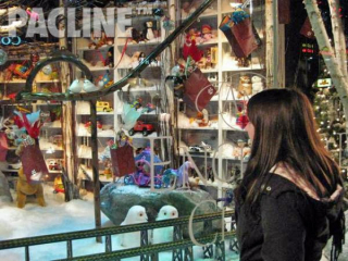 The PAC-LINE enclosed track conveyor is painted and incorporated into display to attract Christmas shoppers.