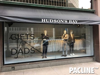 The Hudson&#039;s Bay uses PAC-LINE™ overhead conveyor in creative window display to catch the attention of walkers-by.