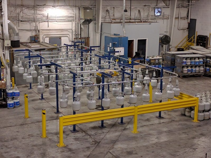 Overhead conveyor is easy to install, bolt togther track, no welding required.