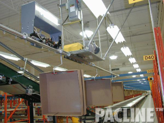 Empty carton delivery to two level picking module in distribution warehouse.