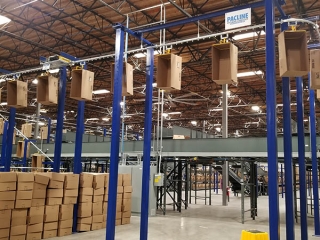 empty case monorail conveyors for distribution centers and warehouses