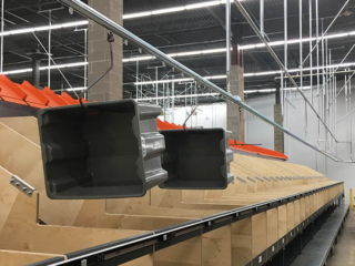 Empty tote handling project in a retail Distribution Center.  Approximately 1300 feet long.