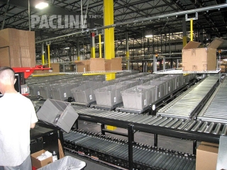 Operator area for Value Added Services provides delivery of cartons and removes plastic totes.