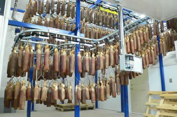 Multi level conveyor for meat curing