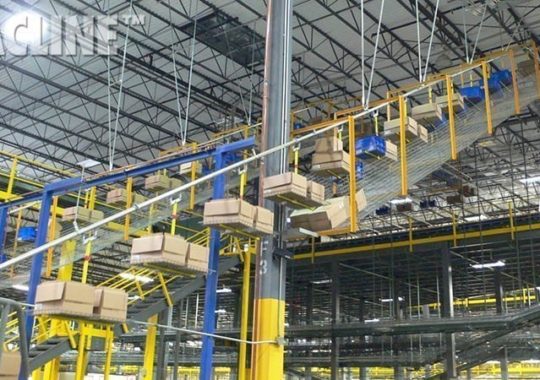 Overhead box conveyor for split-case picking operations