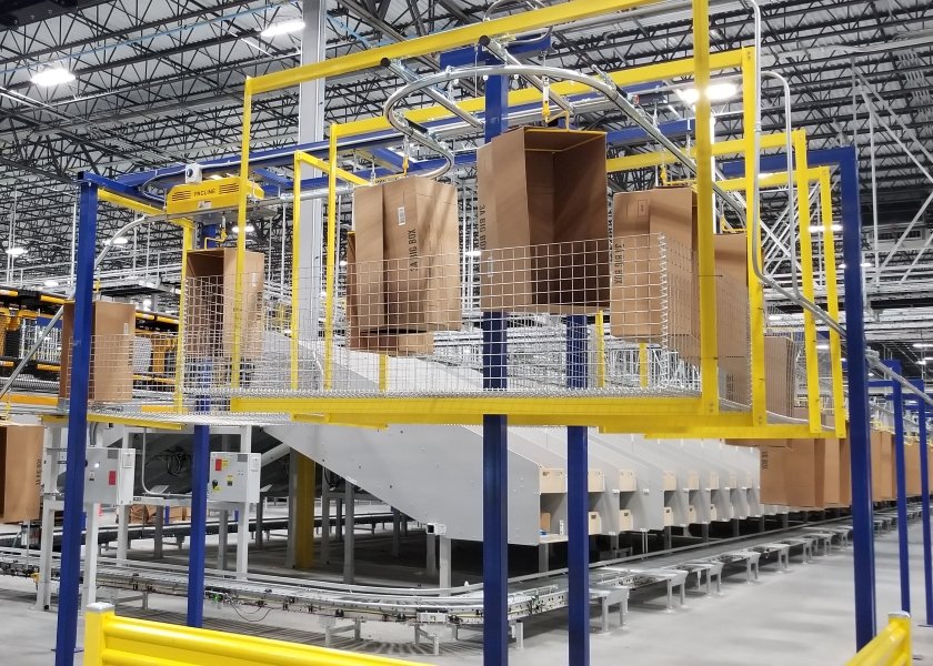 overhead conveyors with unit sorts in goods-to-person operations