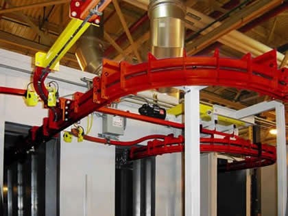 Power and free conveyor system goes through paint oven
