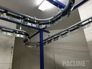 Inmate property storage system utlizing overhead enclosed track conveyor