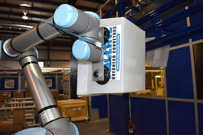 Robotic unload/load onto monorail conveyor