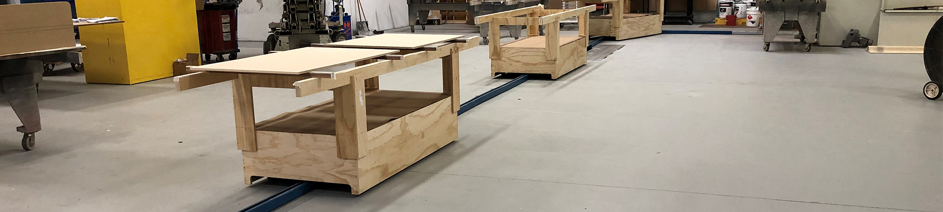 towline-woodworking-conveyor-system Woodworking paint and finish towline conveyor