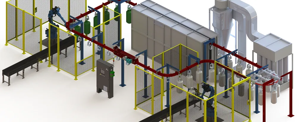 Robotic part loading onto overhead conveyor for paint and finishing solutions
